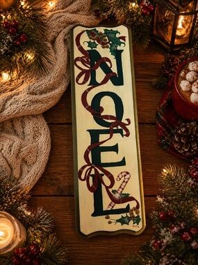 Vintage 90sClassic Noel Holiday Wall Sign - Green & Red